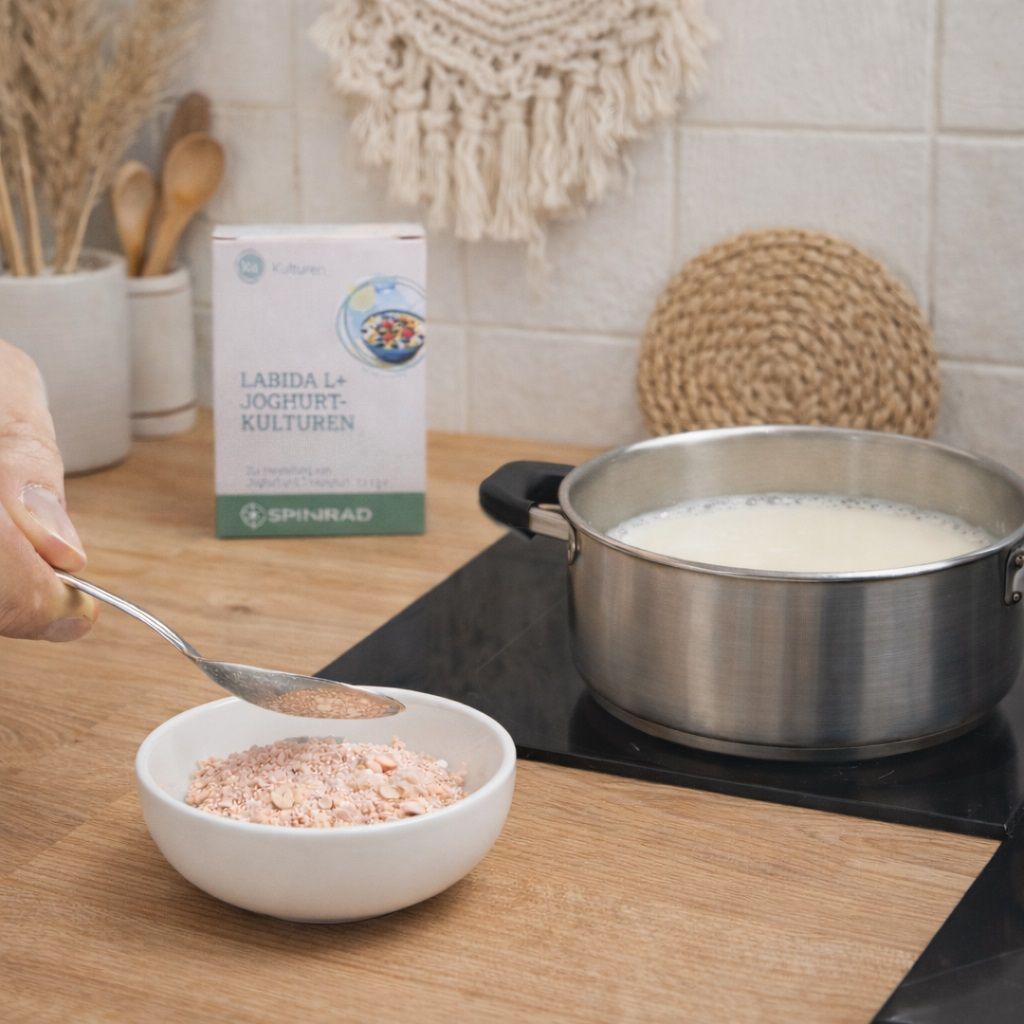 Joghurt selbermachen mit Spinnrad Joghurtbereiter