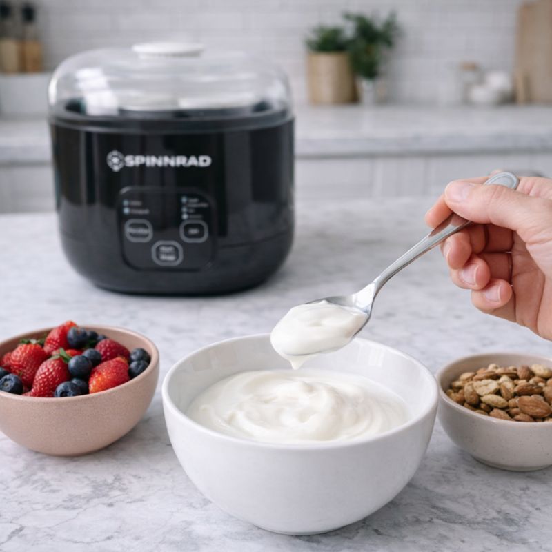 Joghurt selbermachen mit Spinnrad Joghurtbereiter